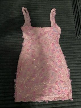 Beginning Boutique Pink Sequin Floral Mini Dress size 2